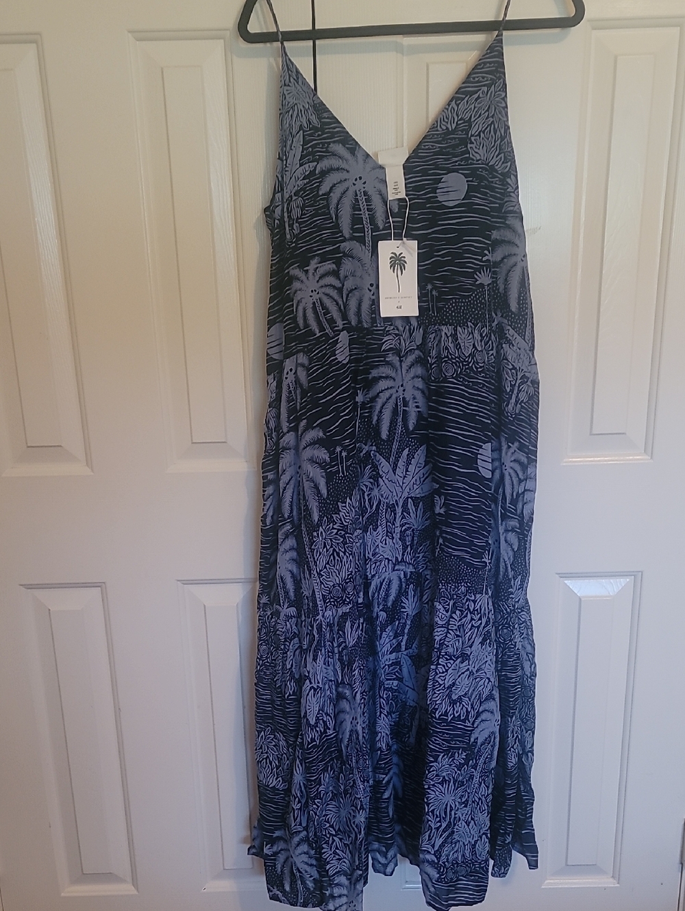 H&M Navy Tropical Palm Print Maxi Dress